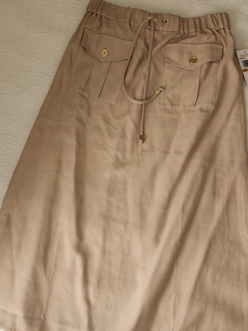 Michael Kors Khaki Utility Skirt with Gold-Tone Button